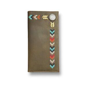 Justin Rodeo Wallet Brown Genuine Leather Tooled Western Stitch RFID Long Bifold
